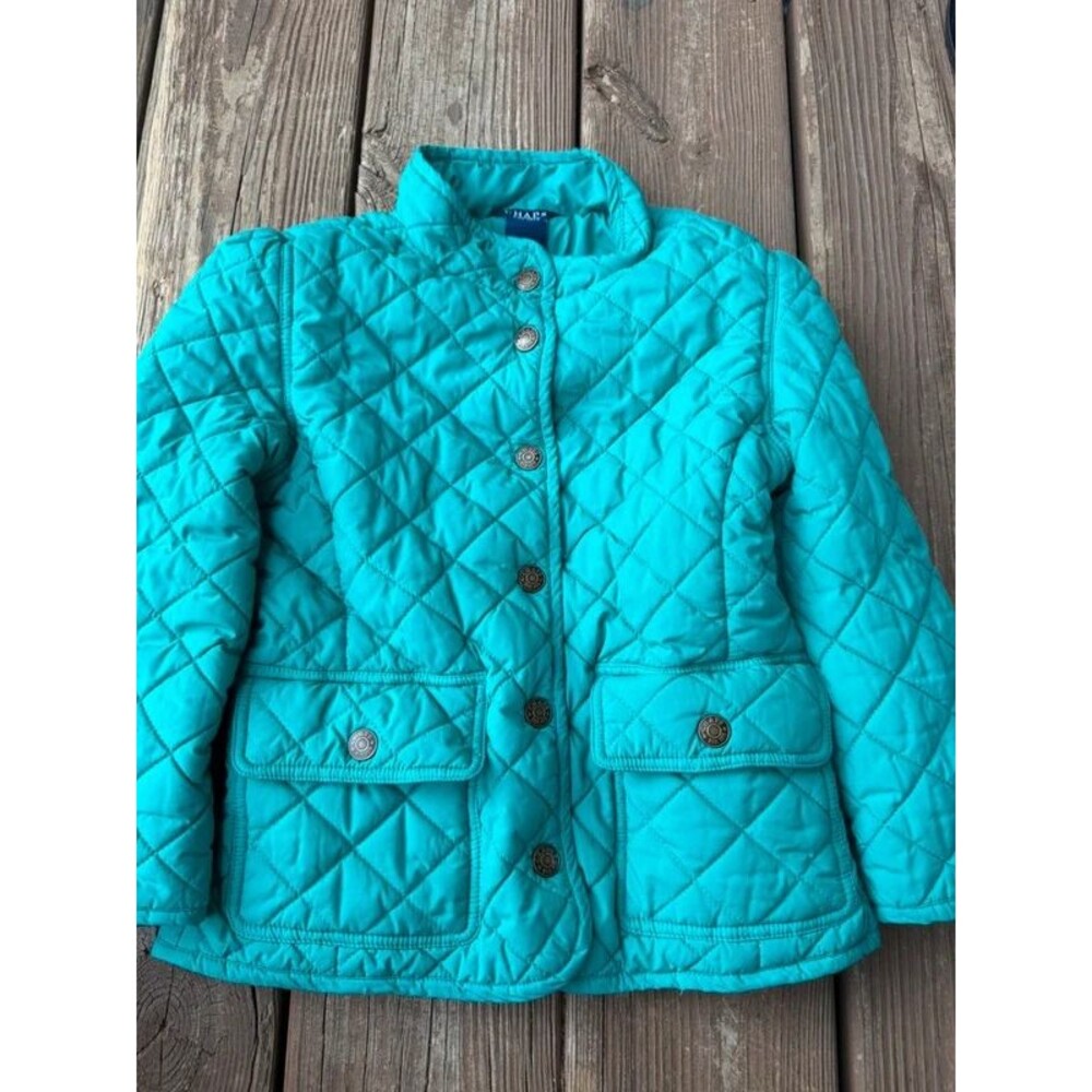 Chaps Girls Size 6 Turquoise Quilted Jacket Snap Front Preppy Coat